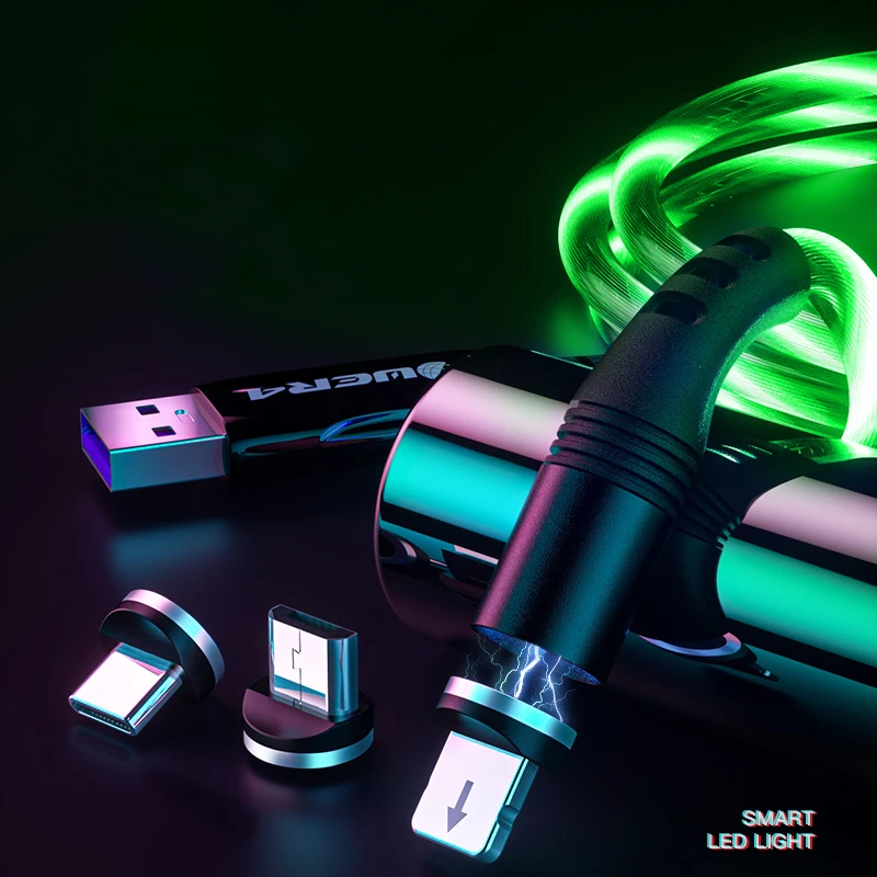 

Lm1Q 3 En 1 LED Flowing Light Up Magnetic USB 3.0 Fast Charging Cable 3 in 1 3A Smart Quick Charger Mobile Phone Glowing Cable, Blue, green, red, colorful