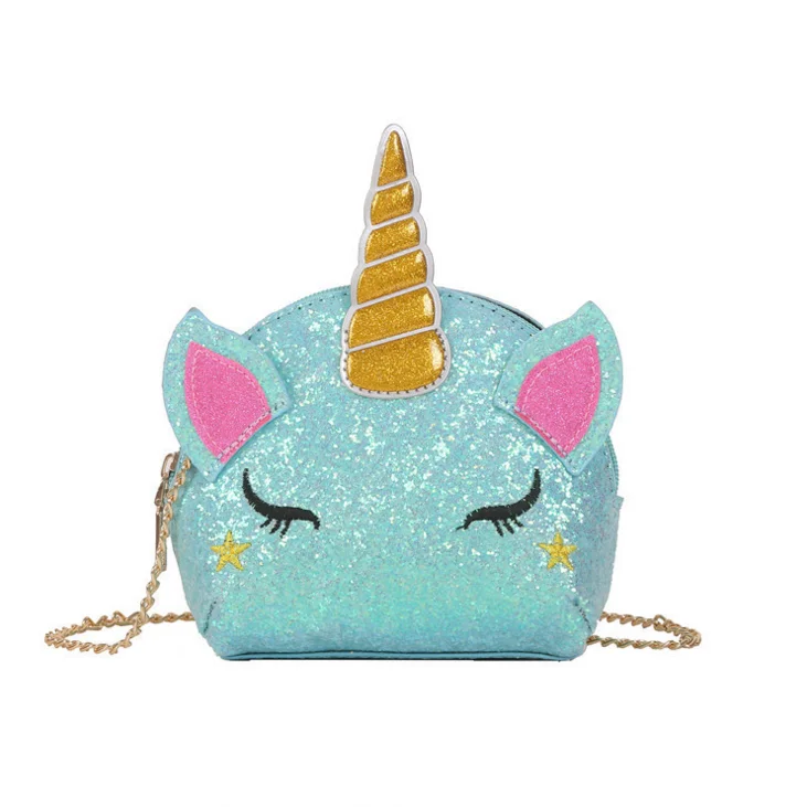

New Cartoon Cute Unicorn Kids Personality Sequins PU Girls Crossbody Bag
