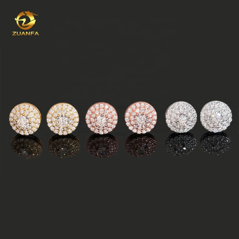 Pass Diamond Tester Fashion Stud 925 Sterling Silver Hip Hop Round Iced Out VVS Moissanite Earrings
