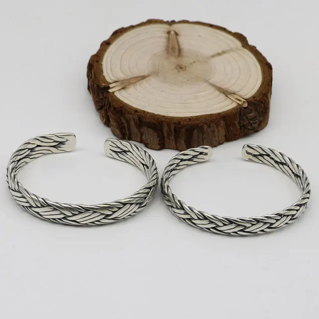 

Silver Bracelet Male S925 Sterling Silver Jewelry Female Couple Hand Twist Marcasite Bracelet Opening Retro Bracelet Simplicity
