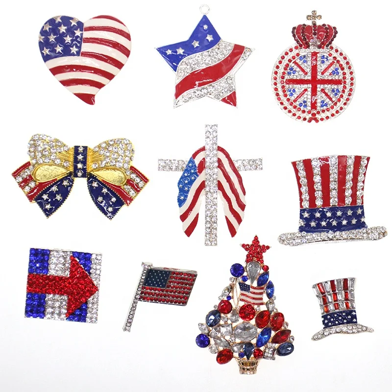 

Rhinestone Bling Enamel 4th July Patriotic Brooch Bowknot American Flag Jewelry Gift Brooch Pin, As picture