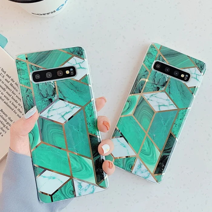 

For Samsung Marble Case,Luxury Luxury Fashion Plated Geometric TPU Cover Celularfor Galaxy S20 Ultra S10 Marble Phone Case