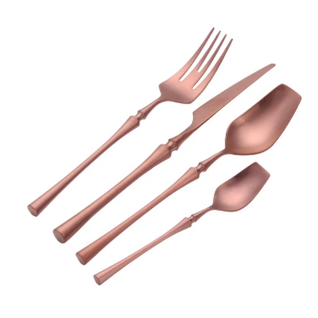 Western style 304 stainless steel flatware set small waist black gold and rose gold cutlery set with square head