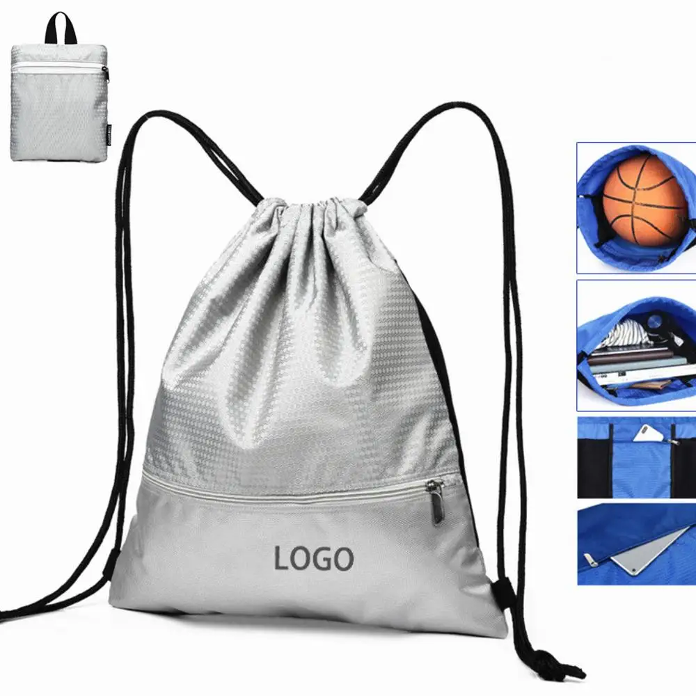 

Custom logo foldable polyester basketball football sports drawstring backpack bag for travel, Custom made