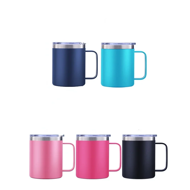 

Vacuum Insulated Mug Stainless Steel Wide Handle Vacuum Travel 12oz Coffee Camping Tumbler Mugs With Spill Proof Lid, Navy blue, sky blue, girl pink, rose red, classic black