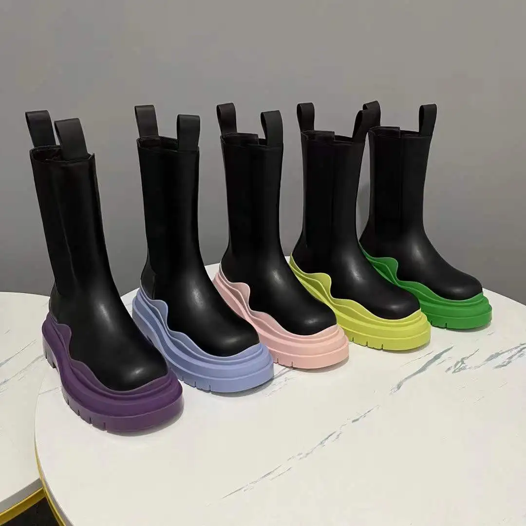 

New Boots couple plus size high quality thick-soled smoke tube boots green bottom tube chelsea boots for women for winter, Red/black/green/bule/any colour