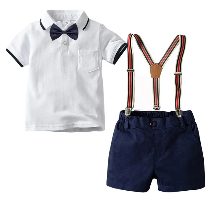 Formal Party Baby Boy Clothing Kids Clothes Sets Overalls and T-shirt with Bow Tie