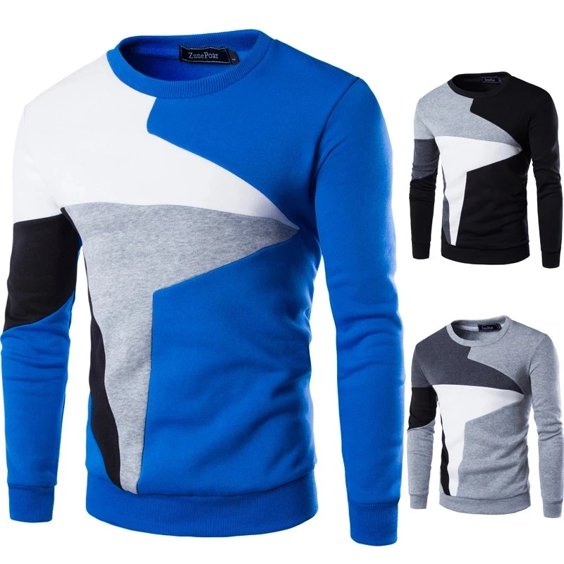 

Direct selling fashion men's round neck long sleeve spring and autumn personality splicing sweater jacket plus size men's