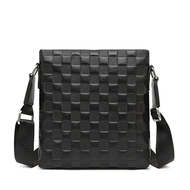 

New Classic Grid Design Wholesale Custom Shoulder Bag Vintage Outdoor Business Man Genuine Leather Sling Bag