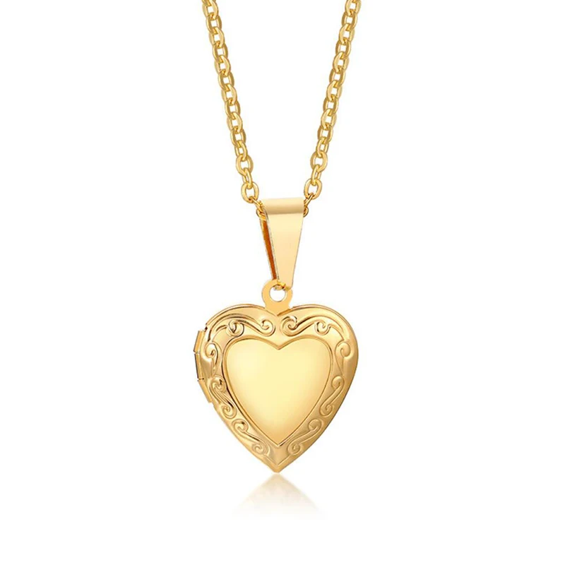 

Best Sales Custom Heart Pendant Photo Locket Stainless Steel Necklace with 18K PVD Gold Plated for Women