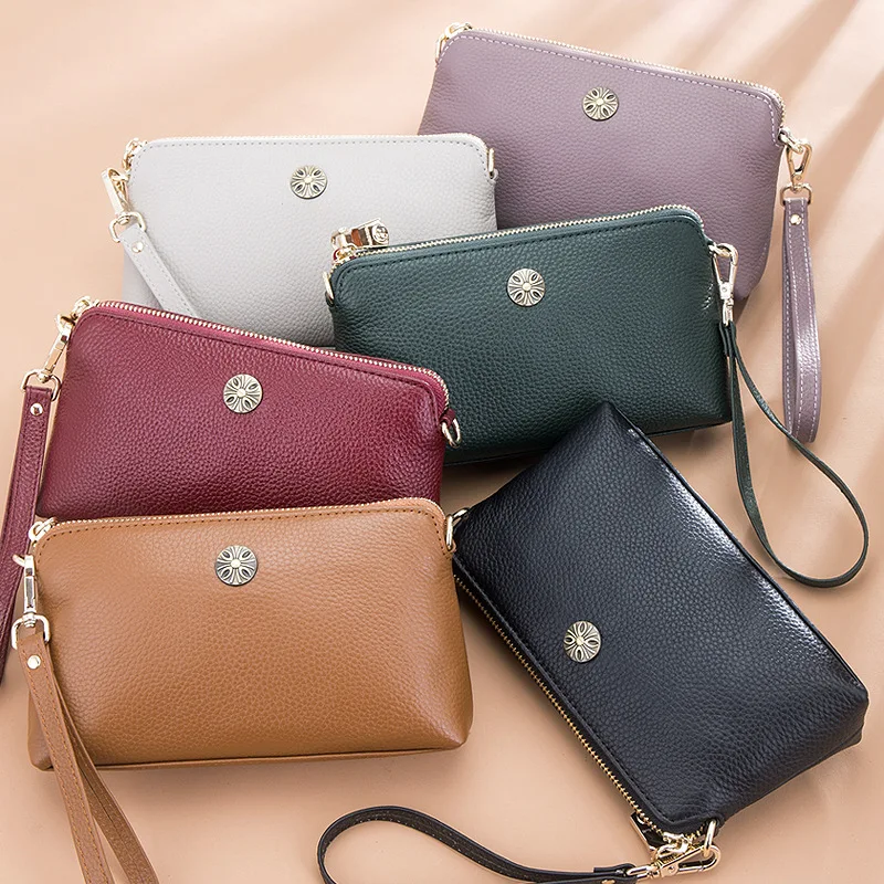 

Leather single shoulder slung women's bag 2021 new fashion middle-aged mother hand bag cowhide soft leather small bag