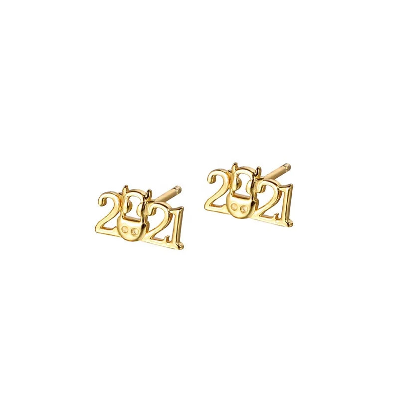 

Zodiac Bull Hollowed Numbers Jewelry Women Small 925 Sterling Silver 2021 Earring, White, gold