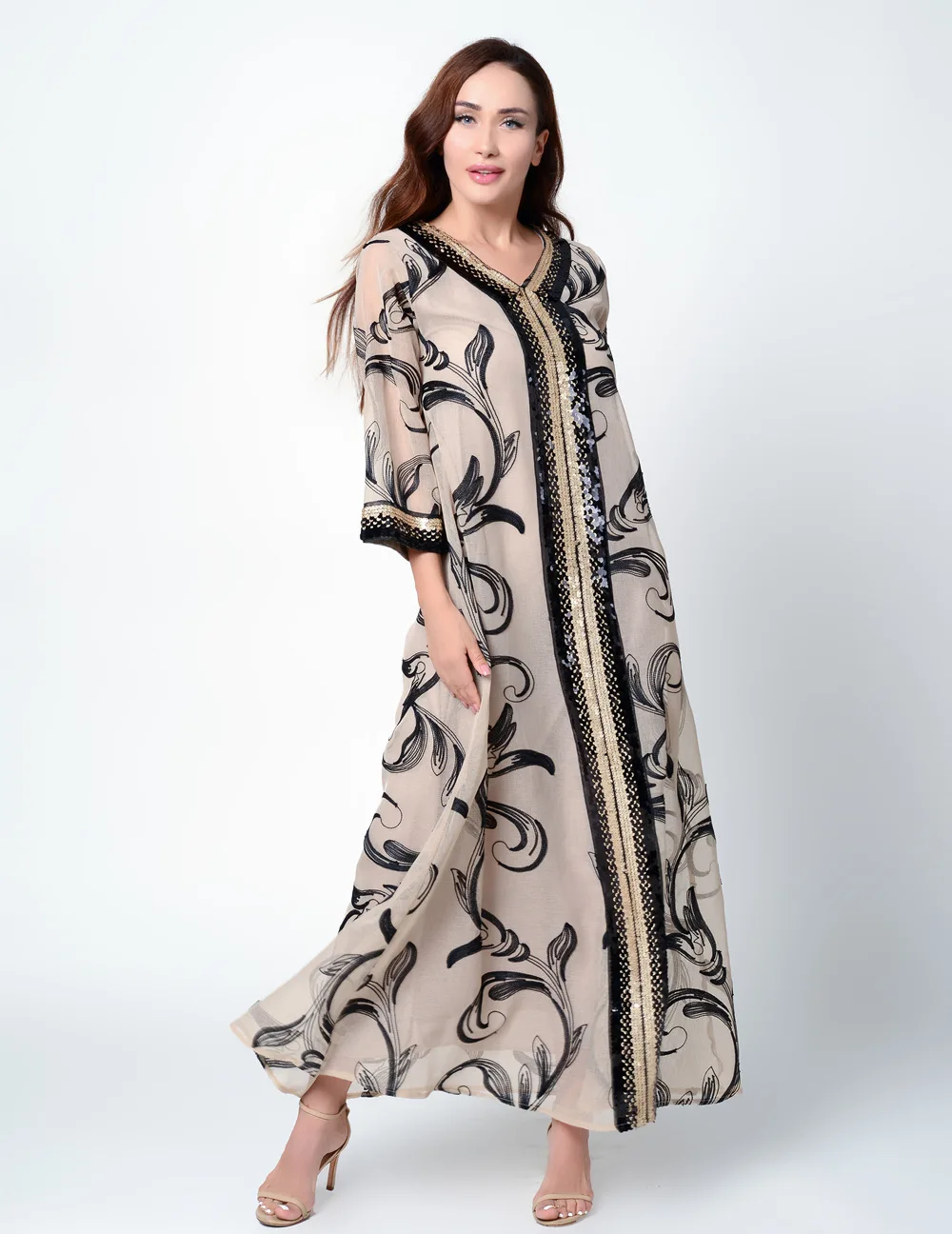 

abaya dubai muslim dress jalabiya Embroidery sequin print dress Arab Islamic Turkey wholesale women's abayas