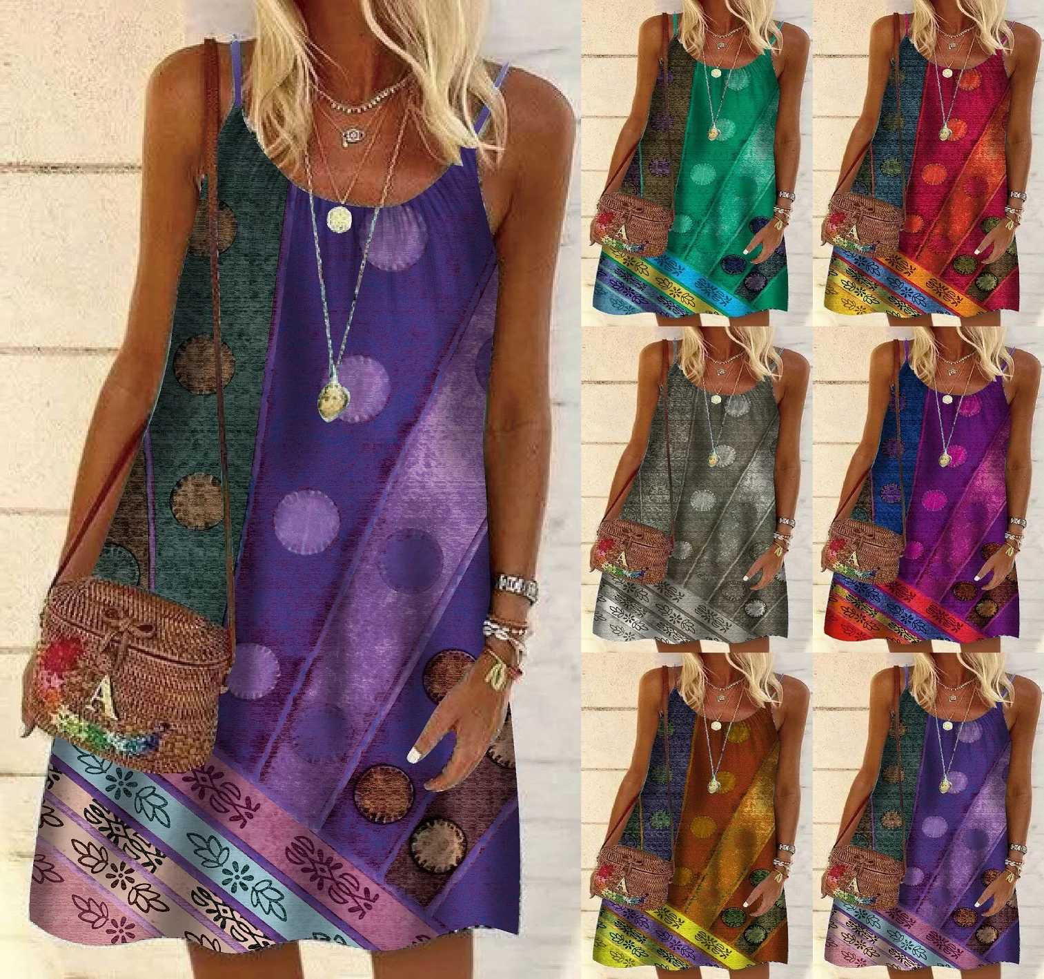 

LW-6360 Vintage printed loose style chiffon sexy women 2021 summer dresses, As picture or customized make