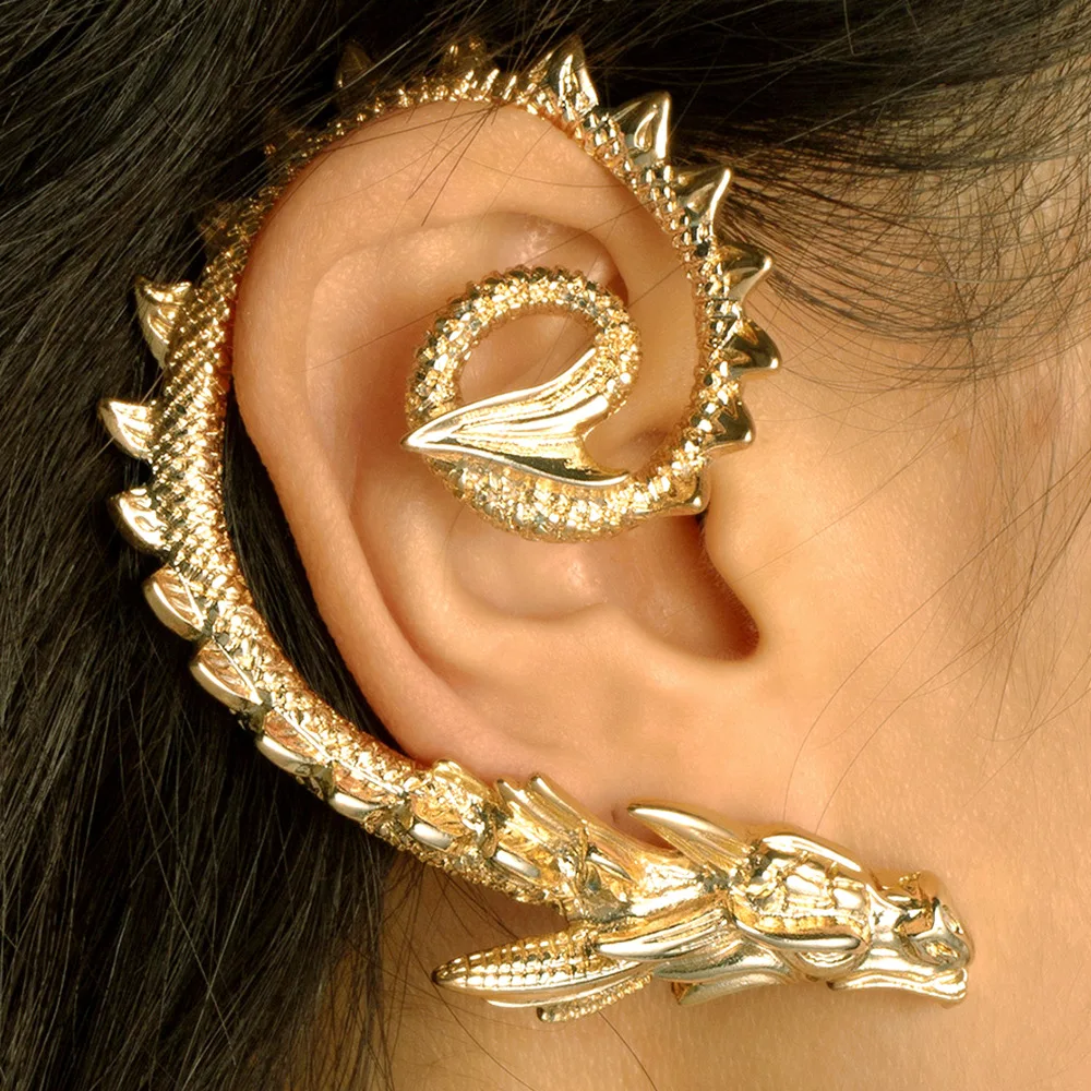 Personality punk black oil drop ear clip sweet and cool hip-hop animal dragon-shaped earrings female