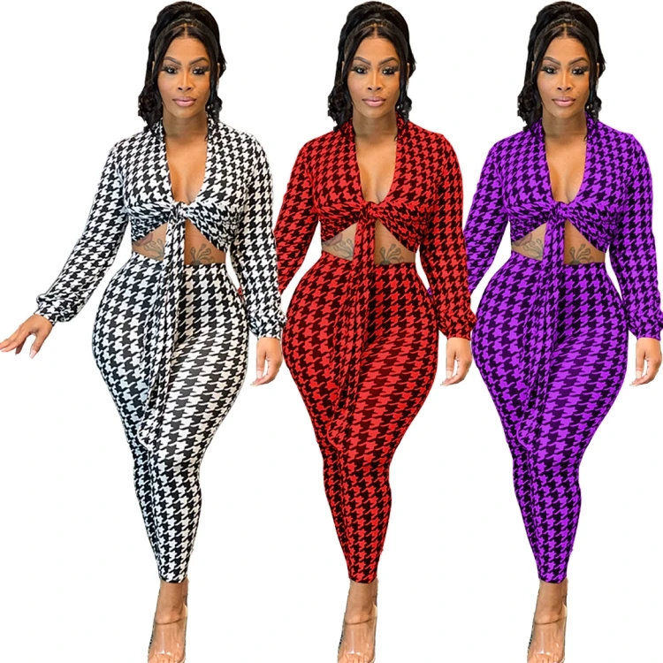 

Custom Tracksuit Sexy Fall Two Piece Outfits Set Plaid Crop Top And Tight Pants Matching Sets Womens Luxury Clothing 2021