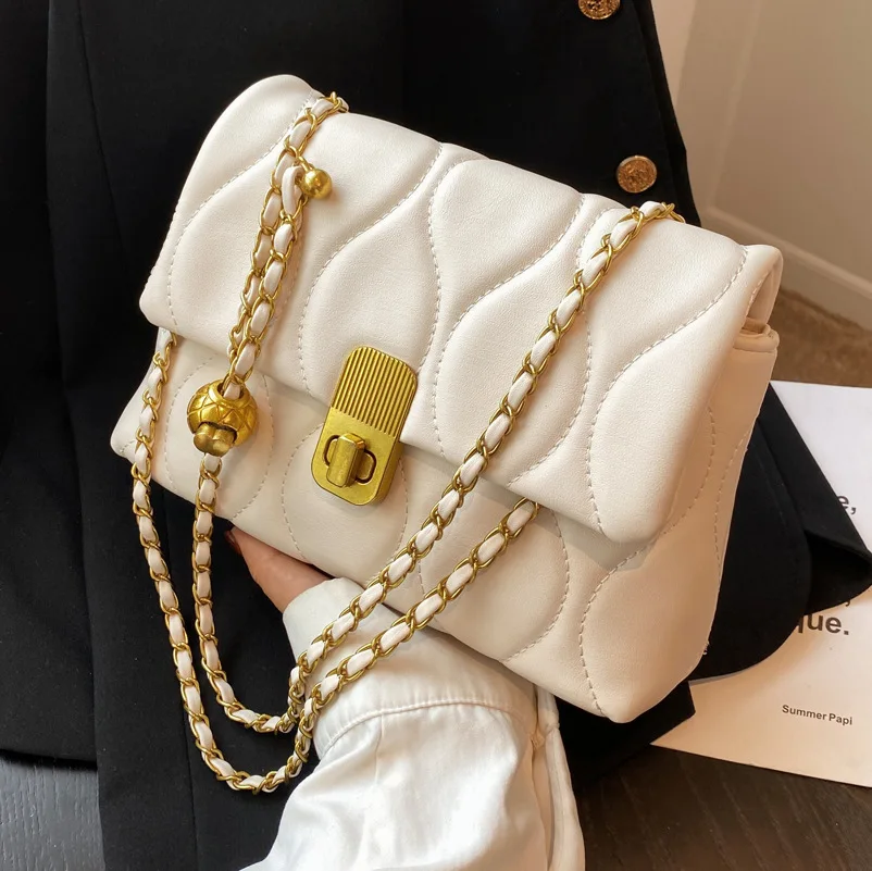 

Fashion metal ball adjustment chains leather shoulder bag white women messenger bag wholesale