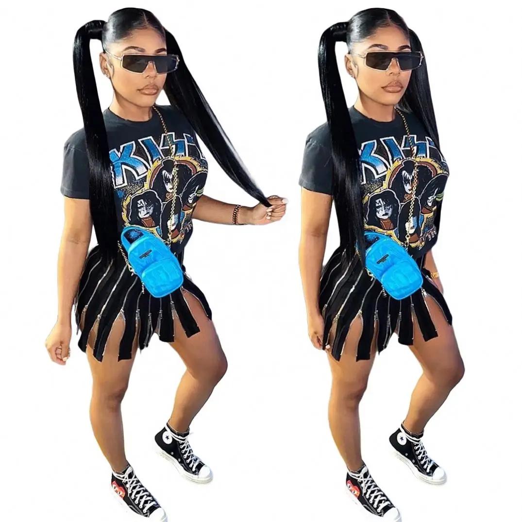 

Women's Urban Casual Sexy Offset Cartoon Sticker Dress, Black