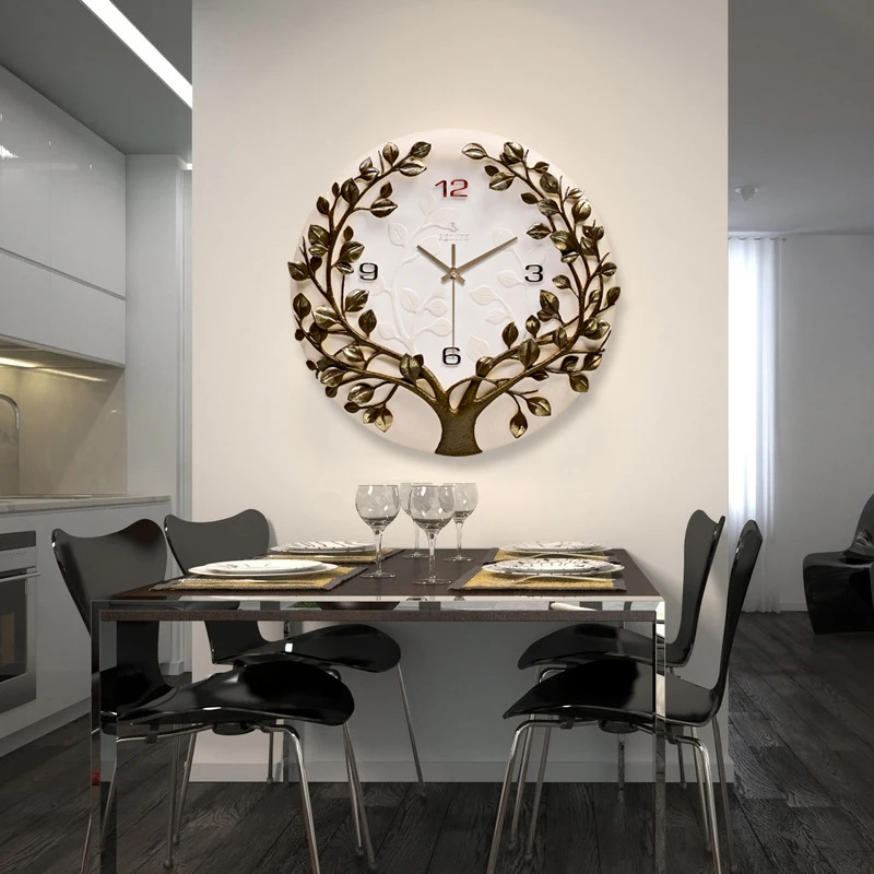 Living Room Rustic Resin Round Decorative Wall Clock, Handmade Resin Decorative Tree Wall Clock