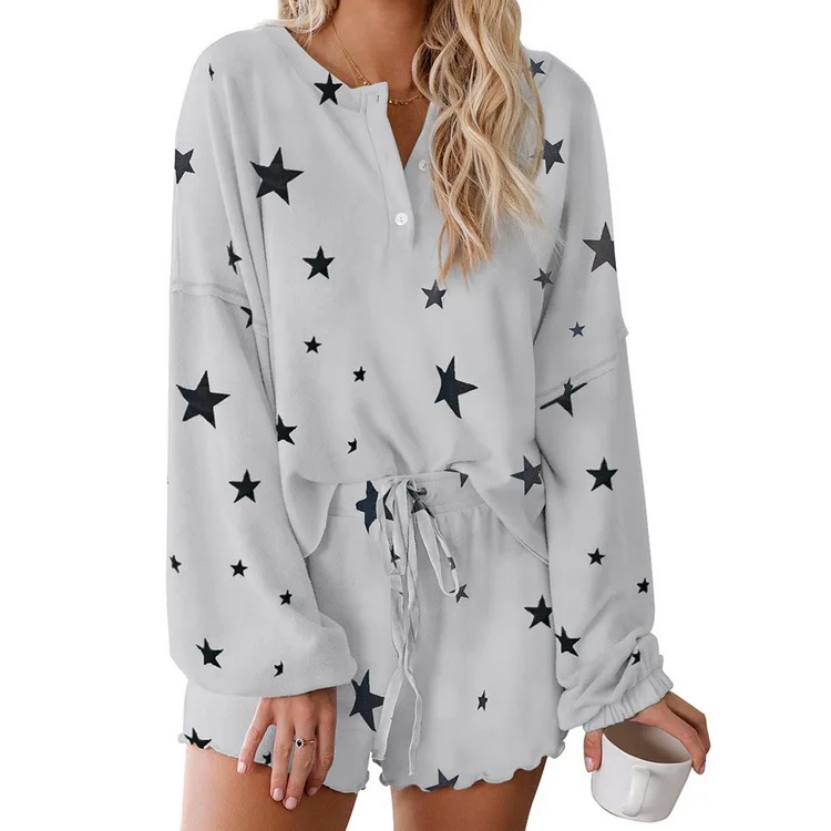 

Comfortable Breathable Long-sleeved Leisurewear Two-piece Women Tracksuit Short Women Pajamas Sleepwear Sets 2 Piece, Customized color