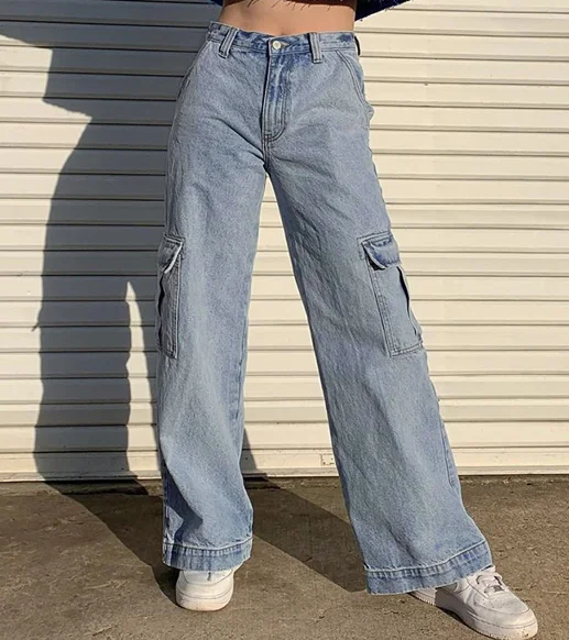 

Multi generation pants Fashion Women's Jeans Streetwear High Waist Jeans Vintage Straight 2020 Denim Cargo lady Pants, Blue
