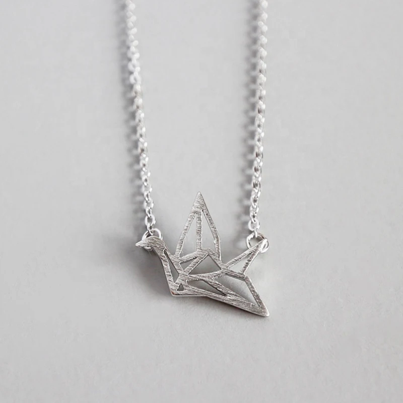 

100% S925 Sterling Silver Elegant Origami Crane Necklace Paper Crane Charm Pendant Charm Jewelry