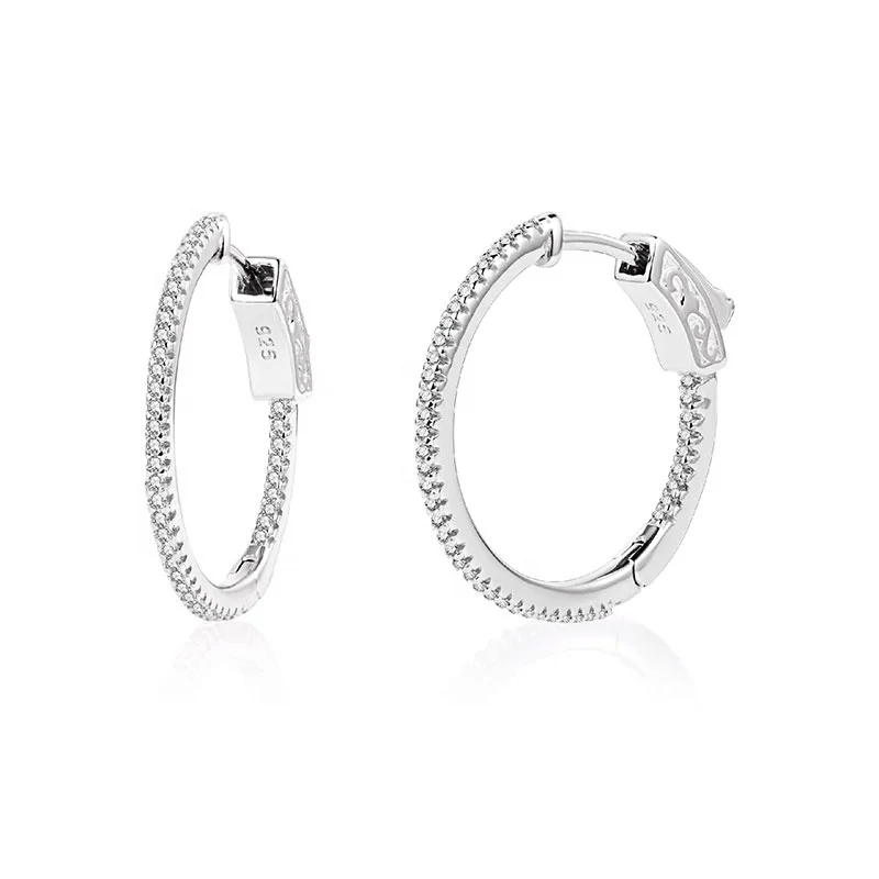 

30mm logo s925 stones jewelry clip on hoops earrings