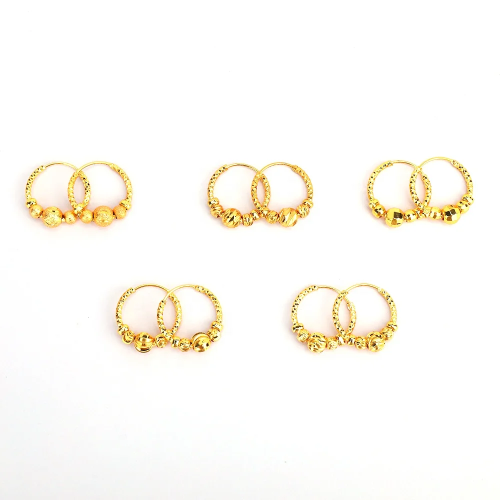 

Jinxiuxing Ball Hoop Earrings 24k Gold Plated Fashion Earring Hoops Gold Filled Solid Earring Women Wholesale, Golden