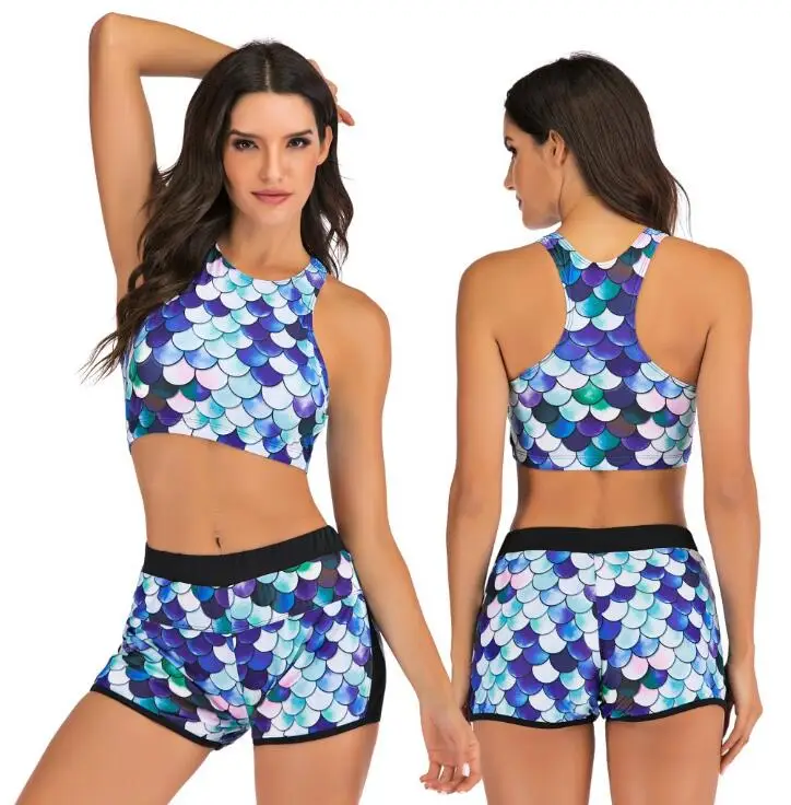 

Women bikini set beach sportwear two pieces mermaid swimwear tank top beachwear high waist swimsuit 2021 new arrival