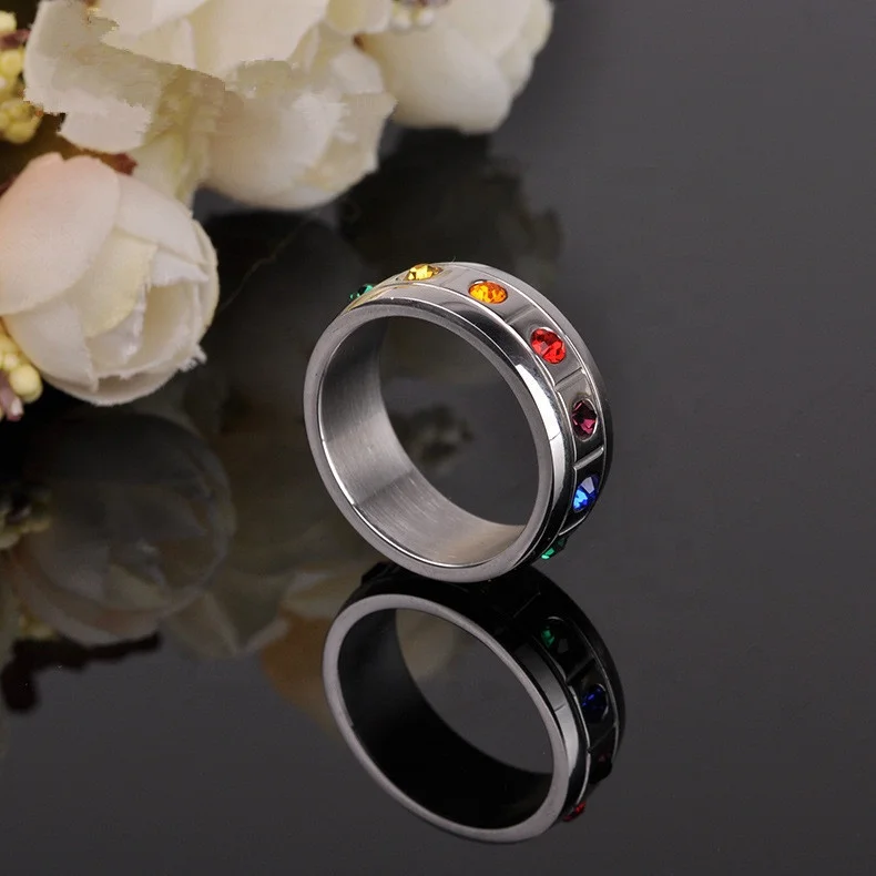 

Custom stainless steel ring fashion color diamond 18K couple ring jewelry 316l stainless steel ring with diamond, Picture shows