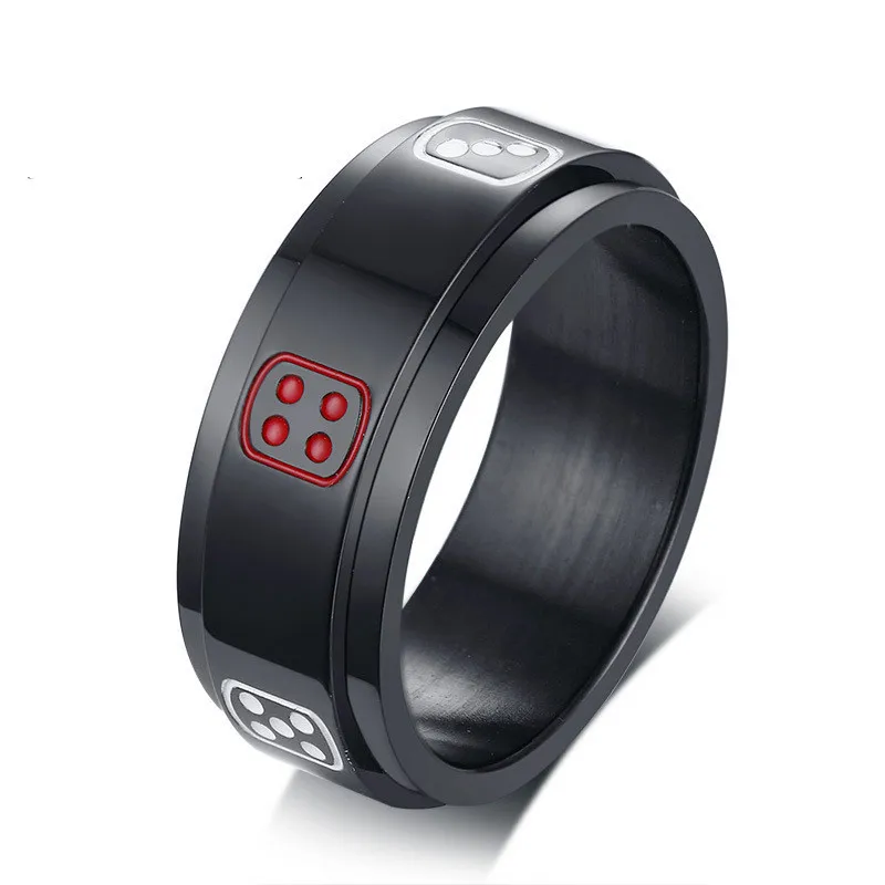 

8mm titanium steel rolling dice neilasha ring bar street fashion jewelry black ring