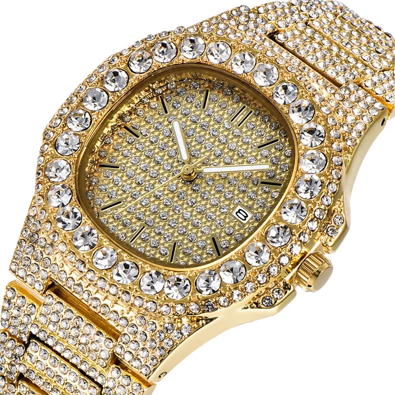 

2021 Mens New Arrival Hip Hop Diamond Watches Women Waterproof Wrist Luxury Gold Silver Quartz Analog Rhinestone Watch