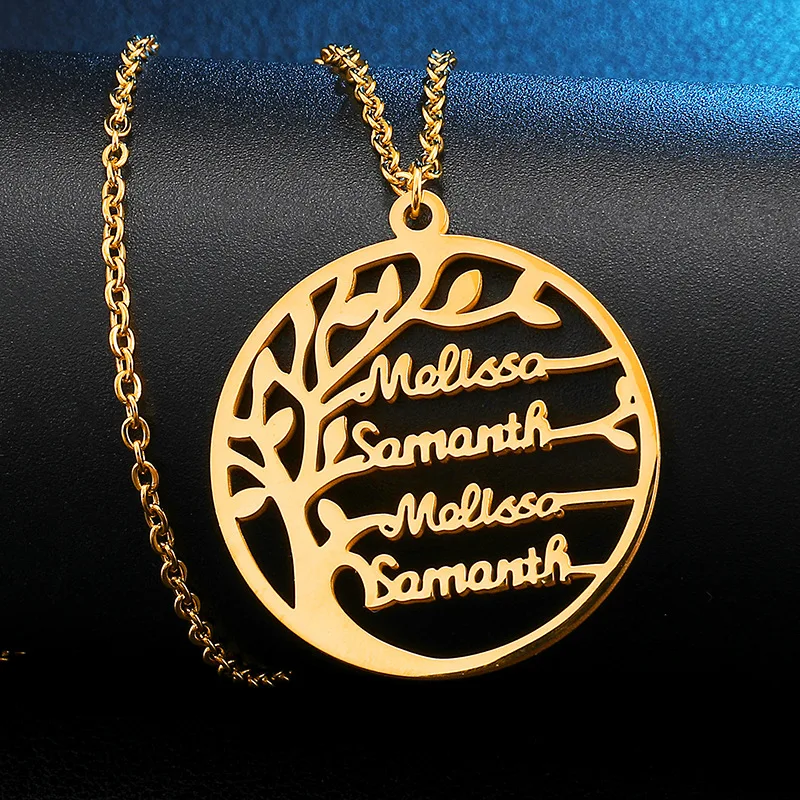 

2020 Family Tree Name Pendent Necklace Stainless Steel High Polished With 18K Gold Plated Custom Name Necklace