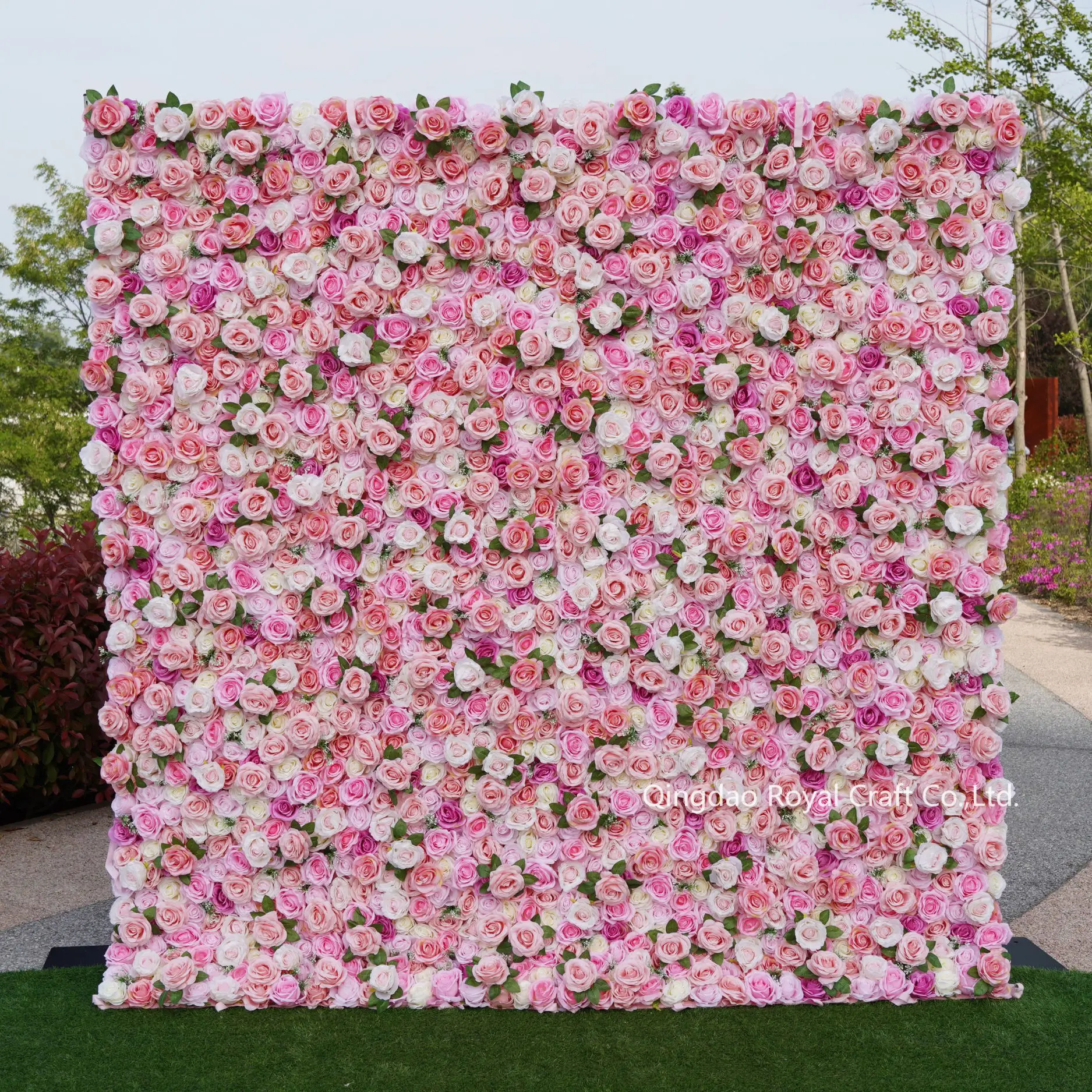 Classic Pink Rose 3d Artificial Flowers Wall Flower Panel Flower Backdrop for Event Party Decoration