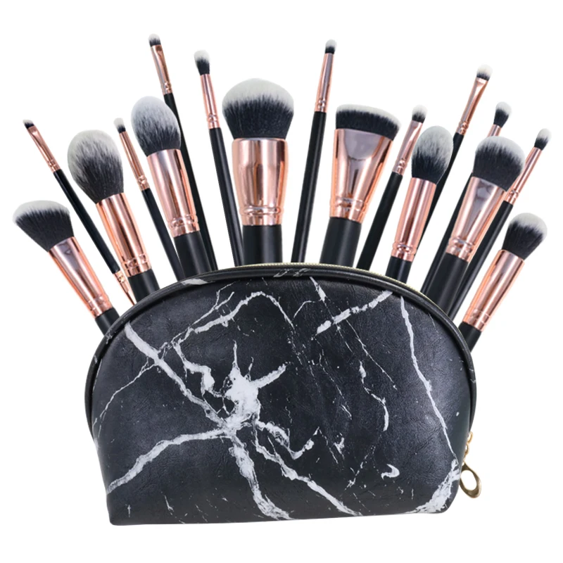 

18 pieces Custom professional private label with bag Flat Foundation makeup brush setbest quality other wholesale makeup brushes, Black