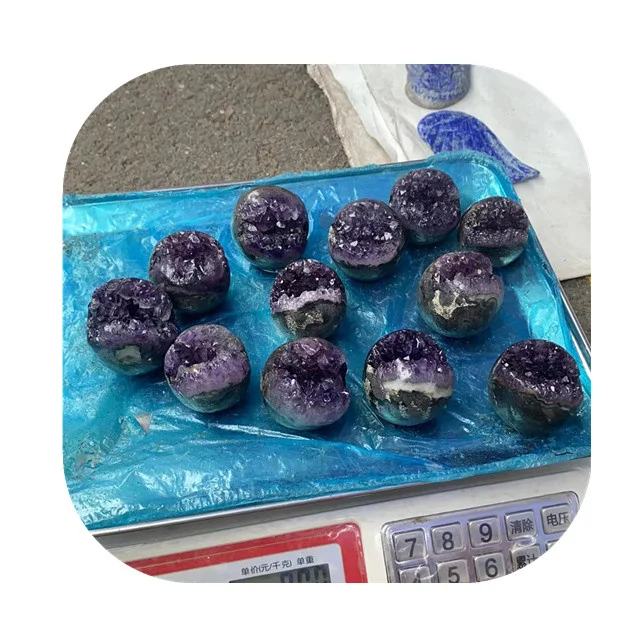 

New arrivals crystal balls spiritual crafts natur purple amethyst druzy geode crystal spheres for Decor