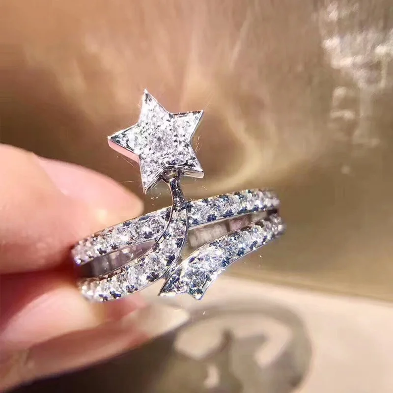 

Hot Designer Simple Meteor Star Rings For Women Trendy Silver Color Female Jewelry Birthday Christmas Party Valentine Gifts