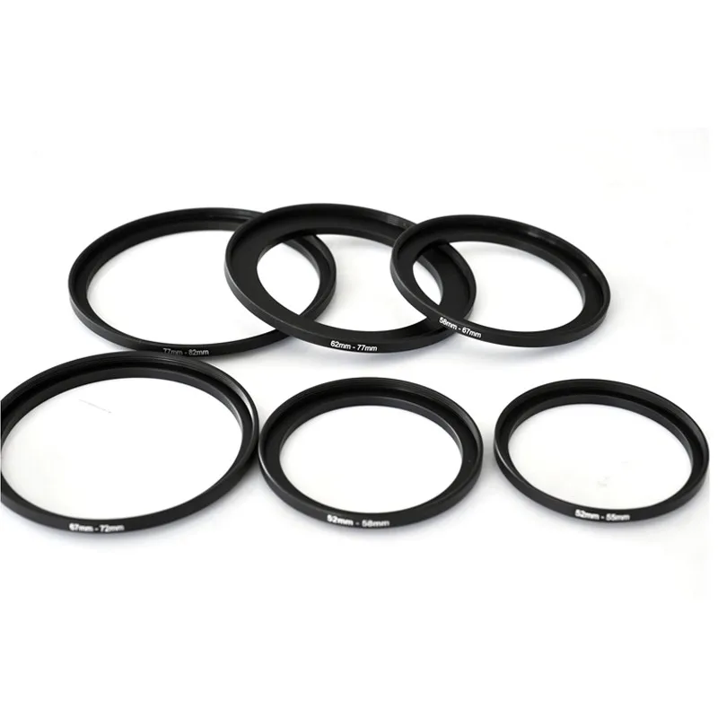 

49-52 52-55 55-58 58-62 62-67 67-72 72-77 77-82 Metal Step Up Rings Lens Adapter Filter Set, Black