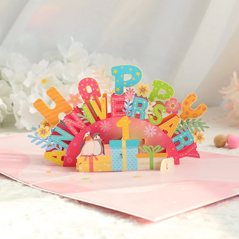 DIY Number Wedding Happy Anniversary Day 3d Pop up Greeting Cards With Mini Card and Envelope
