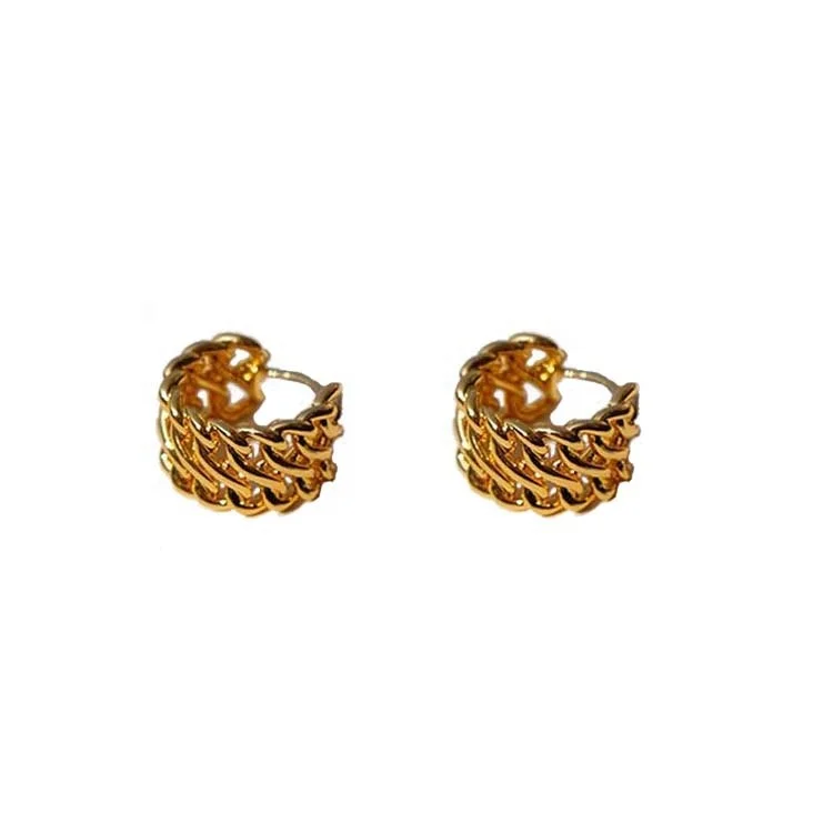 

Gold Plated S925 Silver Stud Earrings Twisted Mesh Hollow Woven Korean Round Hoop Earrings Jewelry