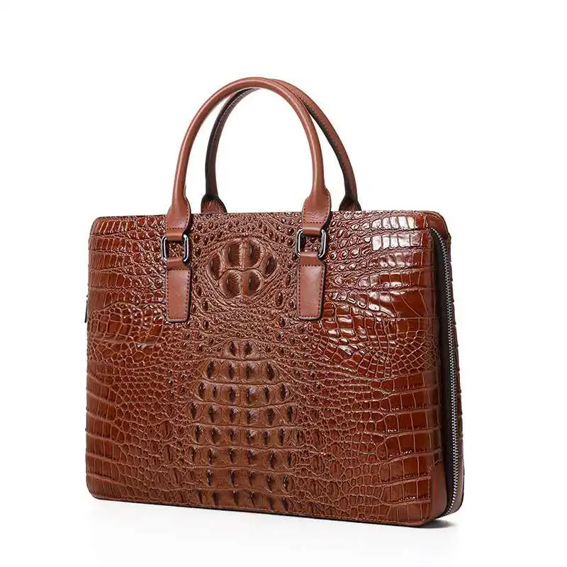

Customized Logo Durable Crocodile Texture Briefcase Leather Leather Men's Laptop Bag Portable Business Bag, Customized color