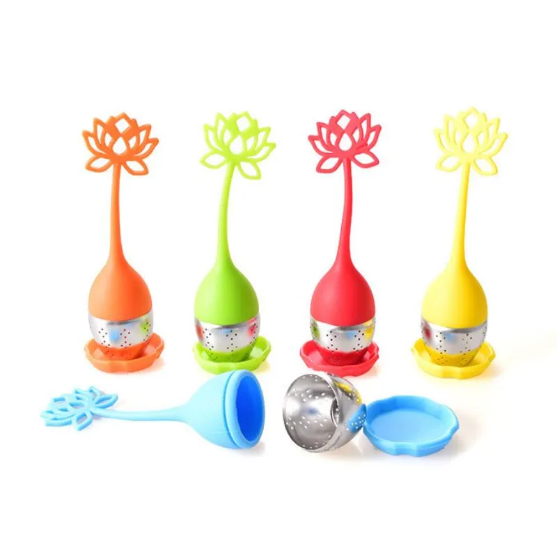 

Wholesale Lotus Design BPA Free Silicone Tea Infusers with Drip Tray, Orange,red,yellow,blue,green