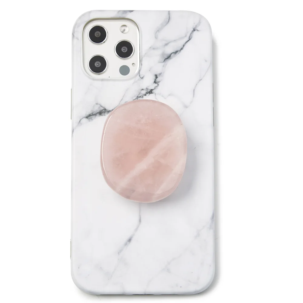 

Natural Agate Mobile Phone Holder Rotatable Lazy Foldable Phone Socket With Stone Phone Grip, White