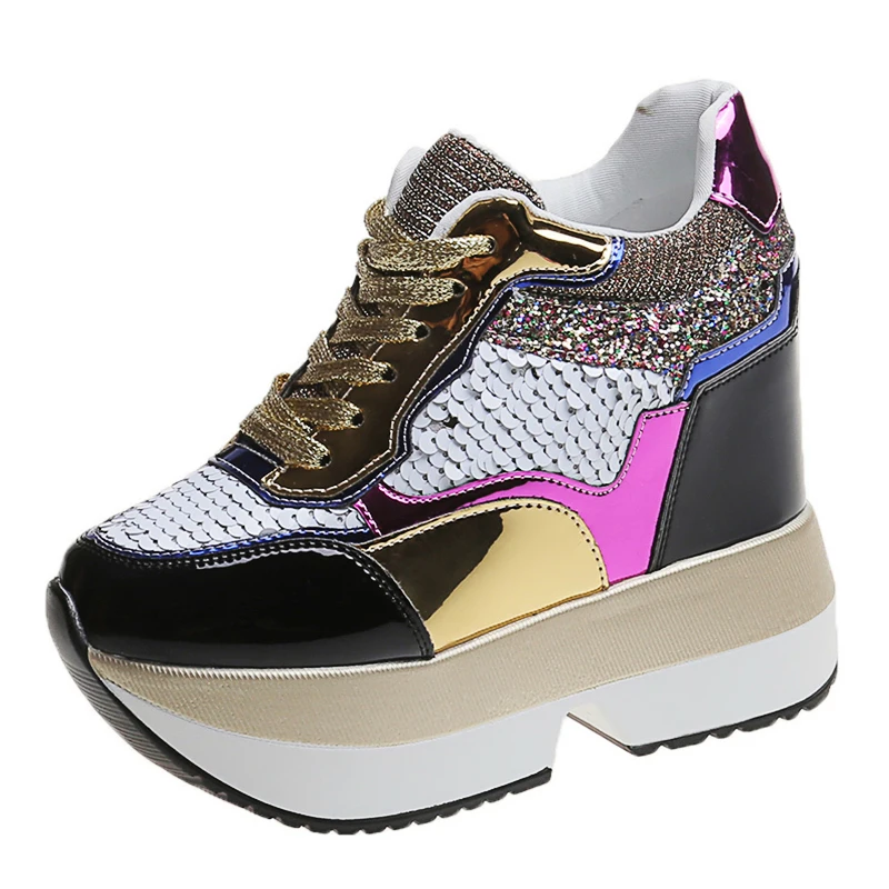 

popular women's gold sequin sneakers casual shaking sport walking shoes
