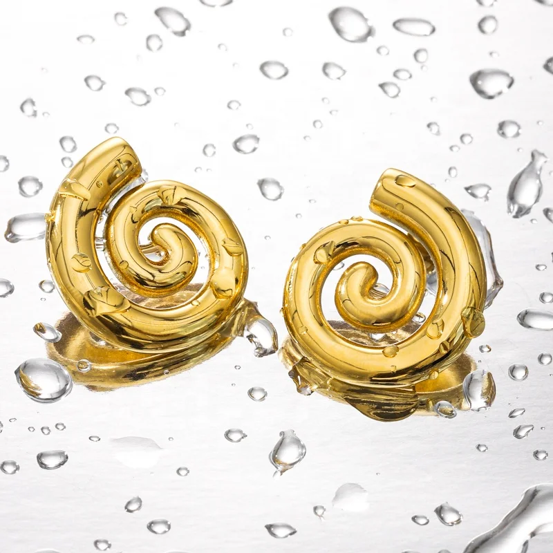 

18K Gold Plated Metal Chunky Wholesale Customize Stainless Steel Trendy Jewelry Geometric Spiral Shape Stud Earrings