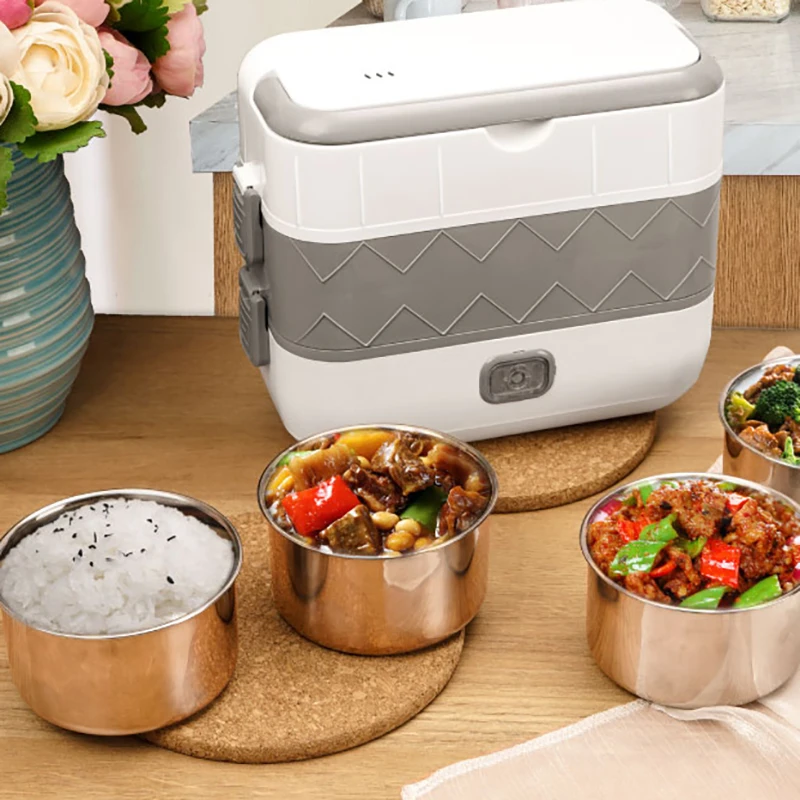 

2L Portable Heating Food Warmer Cook Rice Stackable Container Dinnerware Sets For Self Heating Electric Lunch Box