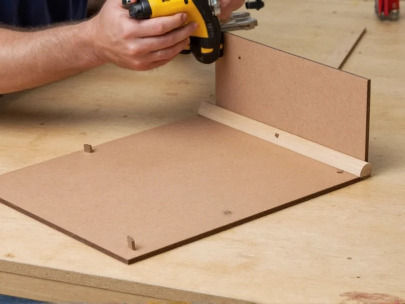 Cabinet door alignment jig in use during installation