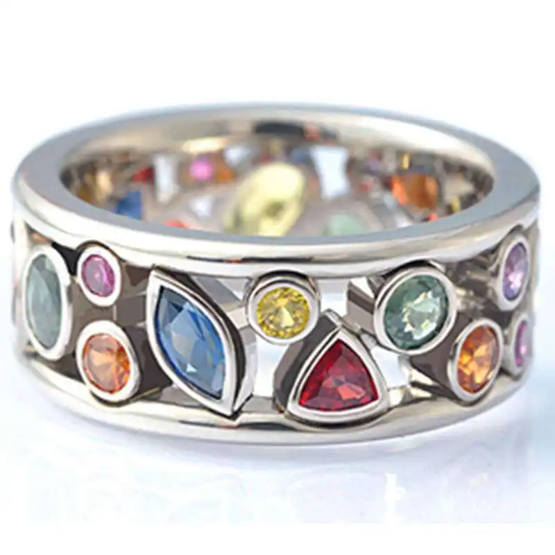 

Exquisite geometric pattern cut-out diamond set multicolor ring Women's simple zircon fashion jewelry