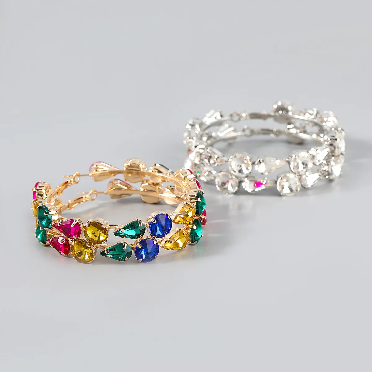 

Luxury Designer Hip Hop Colorful Bling Crystal Diamond Glass Big Hoop Earrings