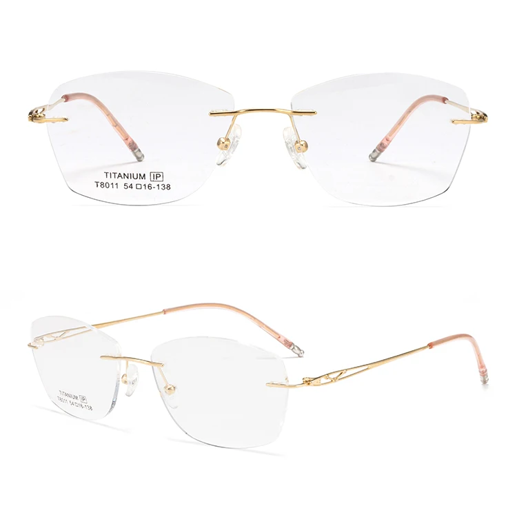 T8011 Fashion Rimless Titanium Optical Glasses Frame For Men Women In Stock